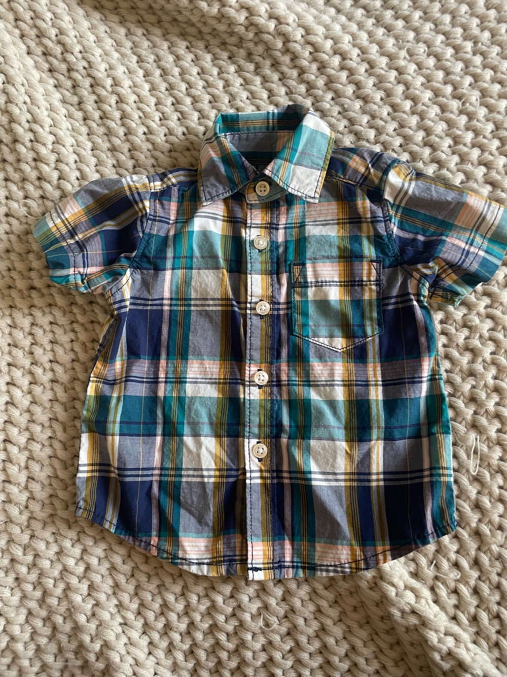 Carter's Teal Navy Yellow Plaid Short-Sleeve Shirt